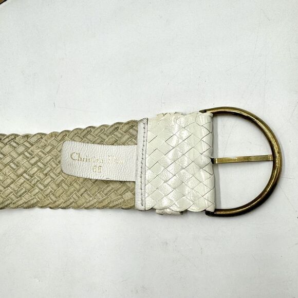 Auth Vtg Christian Dior White Woven Leather Women’s Belt Size US XS Preloved main image 4